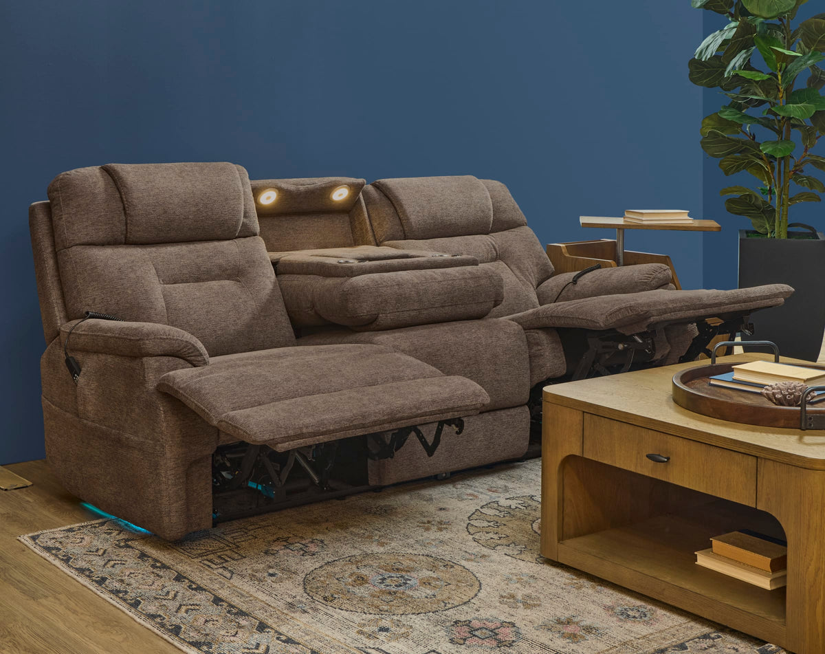 Flexsteel Zecliner Zofa Power Reclining Sofa with Console, Power Headrest, Lumbar, Heat & Massage