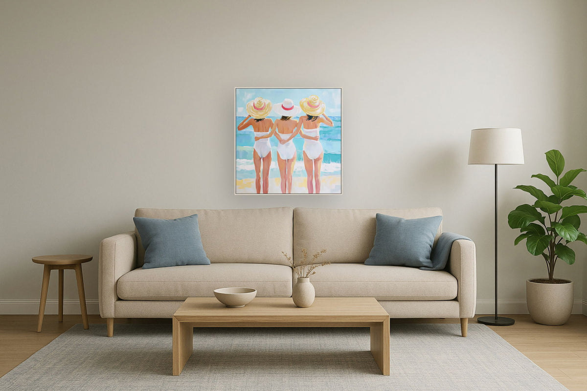 Seaside Sisterhood - 32" x 32" Framed Wall Art - Blue