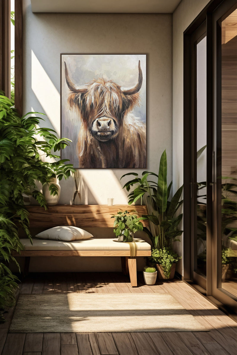 "Highland Majesty" Hand-Painted Canvas In Frame - Brown