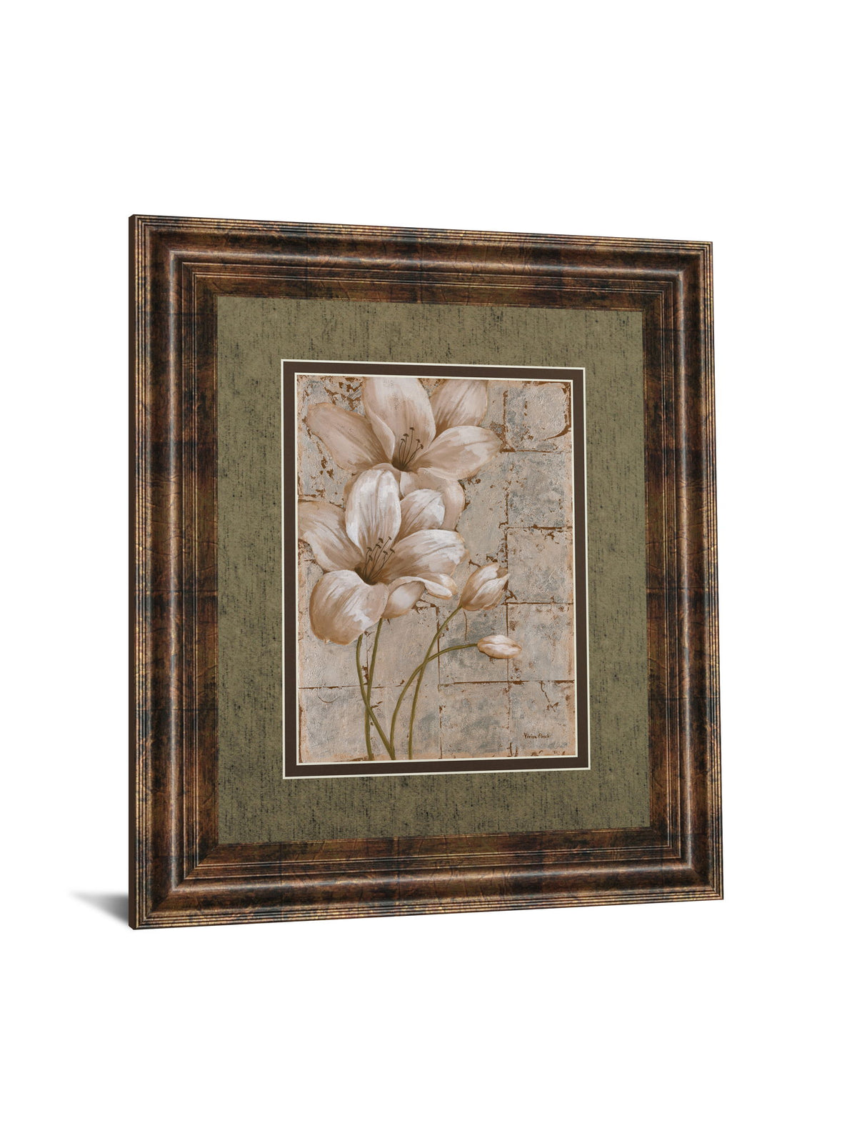 Lilies On Silver I By Vivian Flasch - Framed Print Wall Art - Light Brown