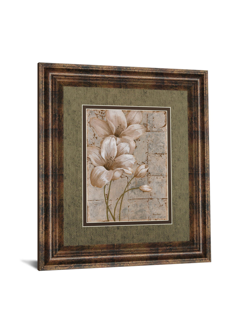 Lilies On Silver I By Vivian Flasch - Framed Print Wall Art - Light Brown