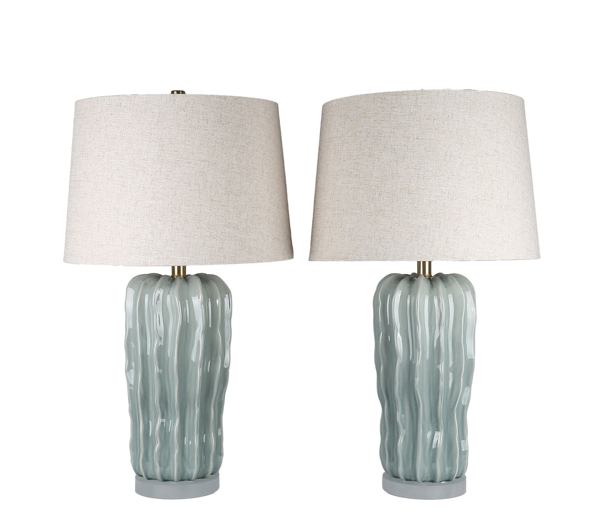 Wave Crest Ceramic & Frosted Crystal Table Lamp (Set of 2) - Glacier Blue / Frosted Crystal