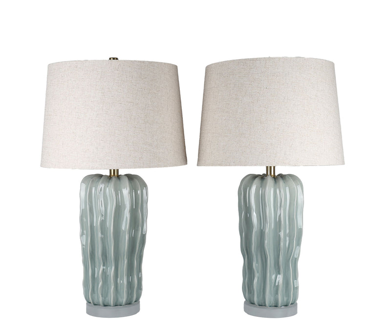Wave Crest Ceramic & Frosted Crystal Table Lamp (Set of 2) - Glacier Blue / Frosted Crystal