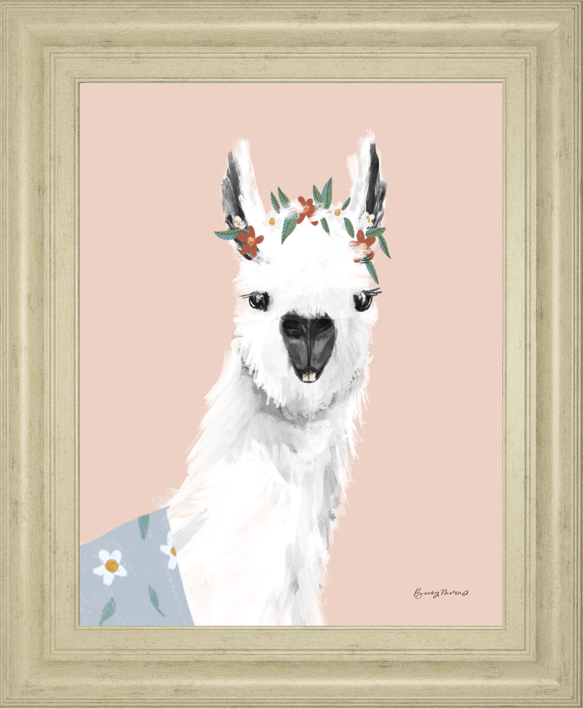 Delightful Alpacas I By Becky Thorns - Framed Print Wall Art - Pink