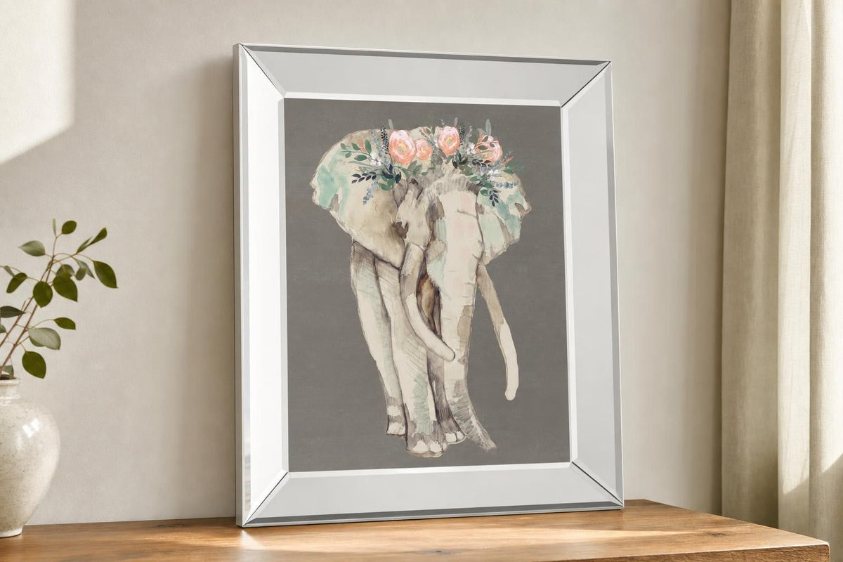 Flower Crown Elephant I By Jennifer Goldberger - Beige