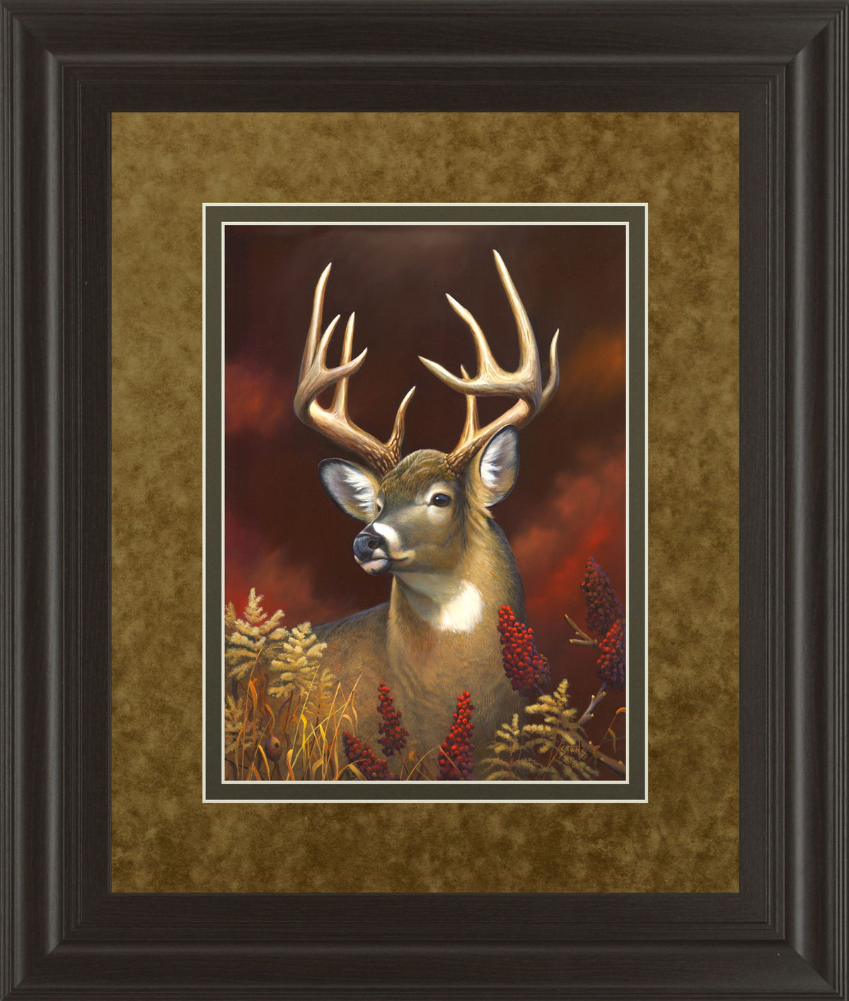 Deer Portrait By Leo Stans Double Matted - Framed Print Wall Art - Light Brown