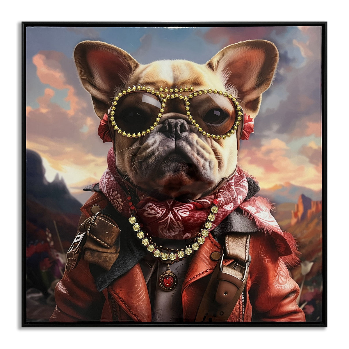 Bejeweled Explorer Pup - 25" x 25" Framed Wall Art - Dark Brown