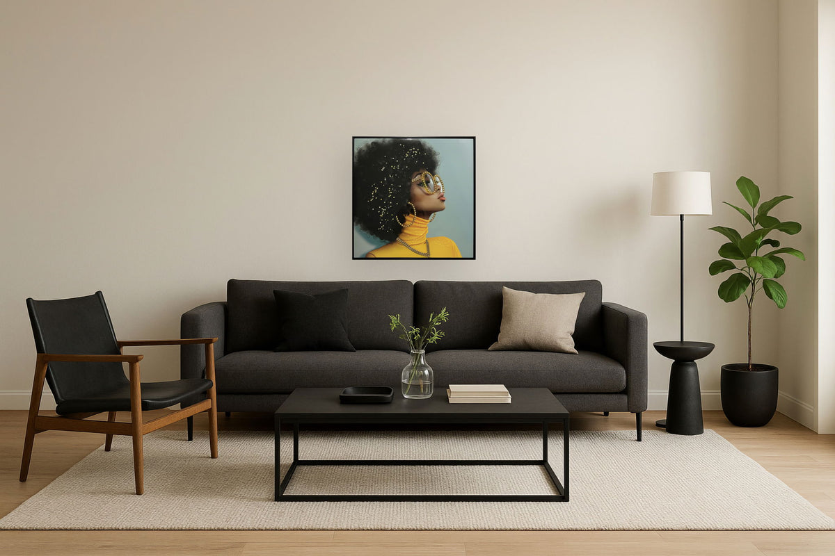 Golden Gaze Icon - 25" x 25" Framed Wall Art - Yellow