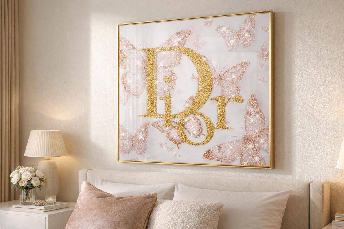 Glam Flutter I Gloss Canvas With Rocks In Frame - Gold / Blush
