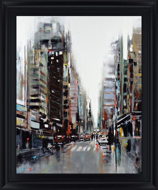 Rainy Avenue - 28" x 34" Framed Wall Art - Dark Gray