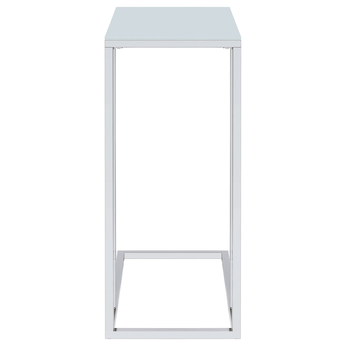 Stella White Glass Top C-Shaped Sofa Side Table Chrome