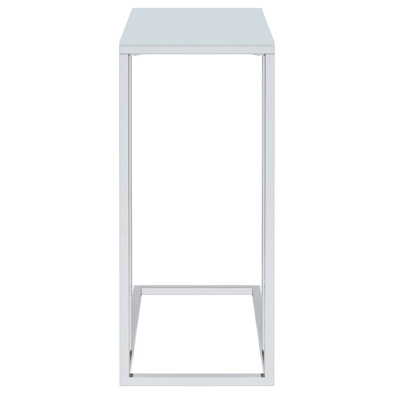 Stella White Glass Top C-Shaped Sofa Side Table Chrome