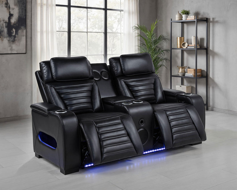 Zuma Faux Leather Dual Power Reclining LED Loveseat Black