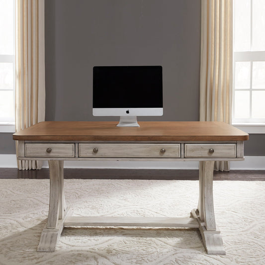 Farmhouse Reimagined - Writing Desk - Antique White / Chestnut Tops