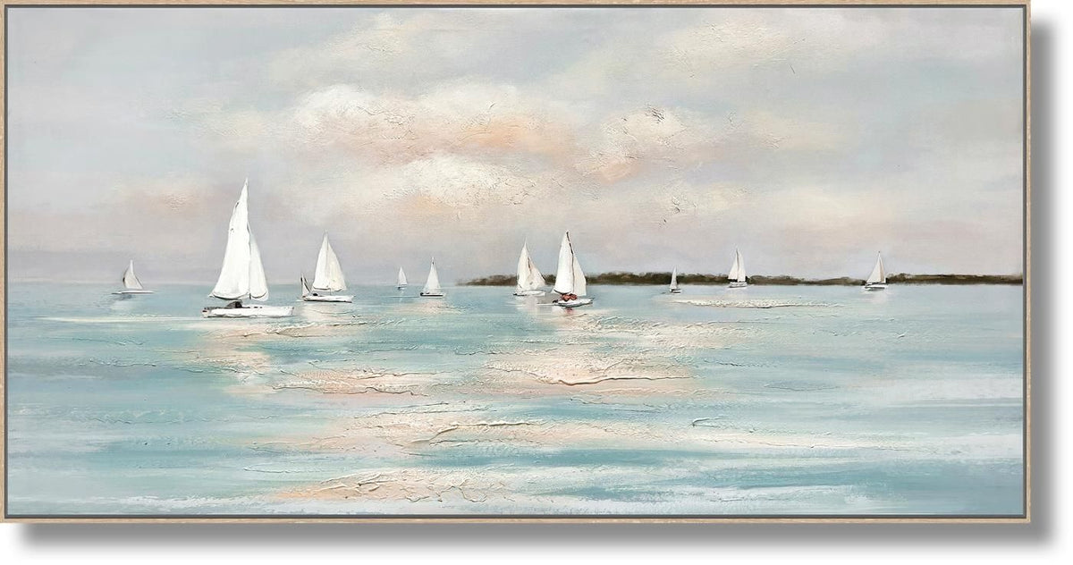Harbor Drift - 28" x 55" Framed Wall Art - Light Blue