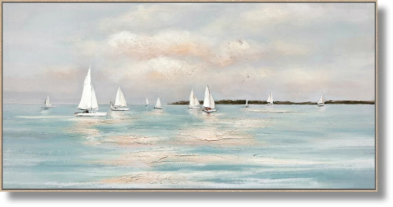 Harbor Drift - 28" x 55" Framed Wall Art - Light Blue