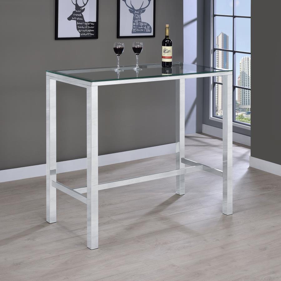 Tolbert Rectangular 47-inch Glass Top Pub Bar Table Chrome Default Title