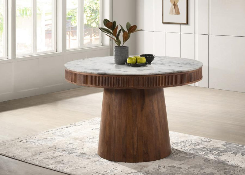 Ortega Round 46-inch Marble Top Wood Dining Table Natural Default Title