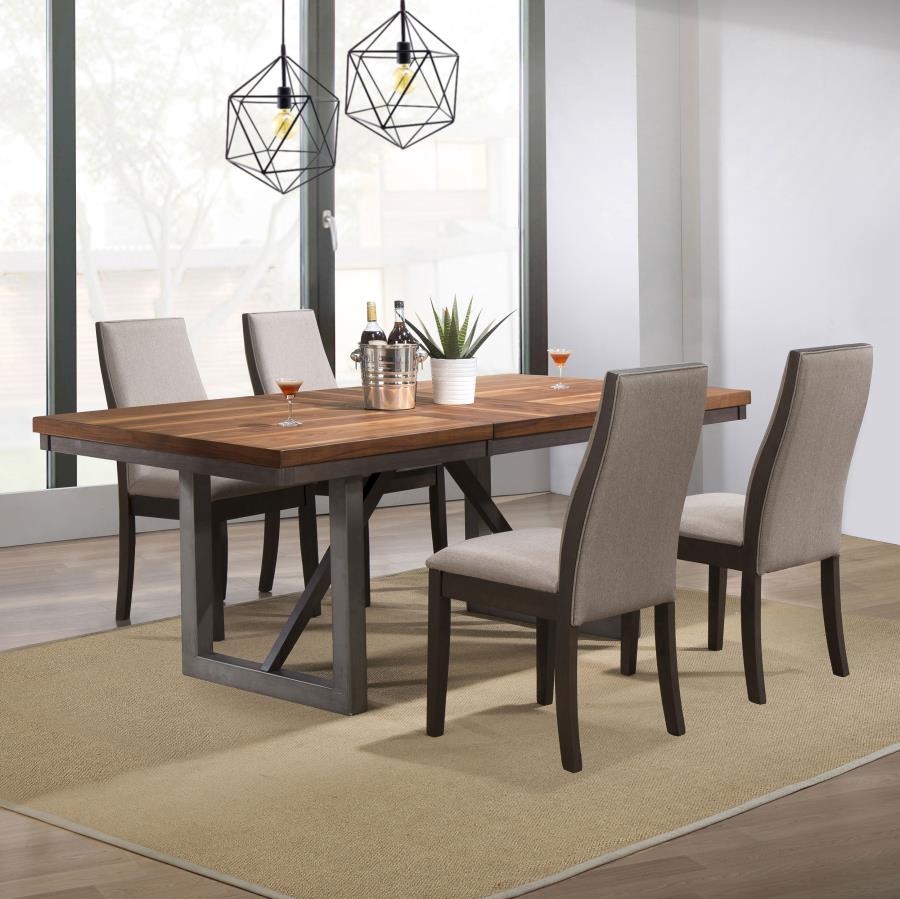 Spring Creek Rectangular Dining Table Set Natural Walnut Taupe 5-piece