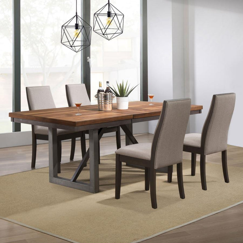 Spring Creek Rectangular Dining Table Set Natural Walnut Taupe 5-piece