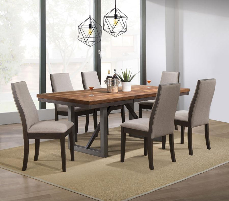 Spring Creek Rectangular Dining Table Set Natural Walnut Taupe 7-piece