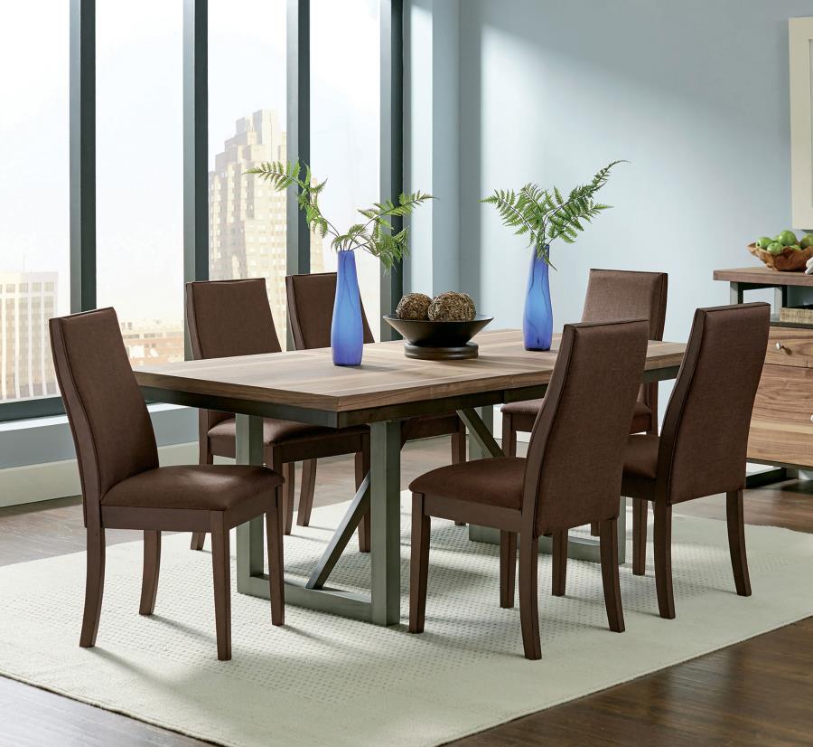 Spring Creek Rectangular Dining Table Set Natural Walnut Chocolate 7-piece