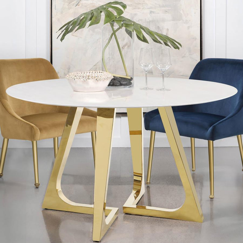 Gwynn Round 51-inch Marble Stainless Steel Dining Table Gold Default Title
