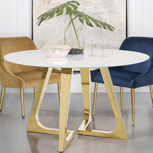 Gwynn Round 51-inch Marble Stainless Steel Dining Table Gold Default Title