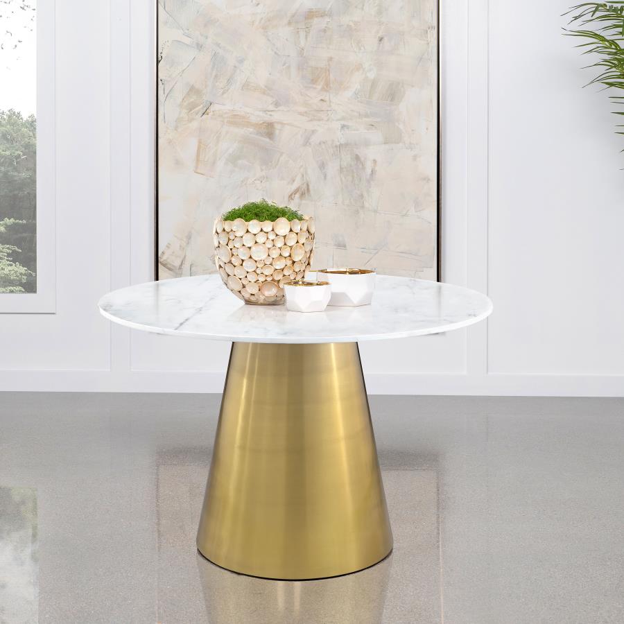 Ambrose Round 50-inch Marble Top Dining Table Brushed Gold Default Title