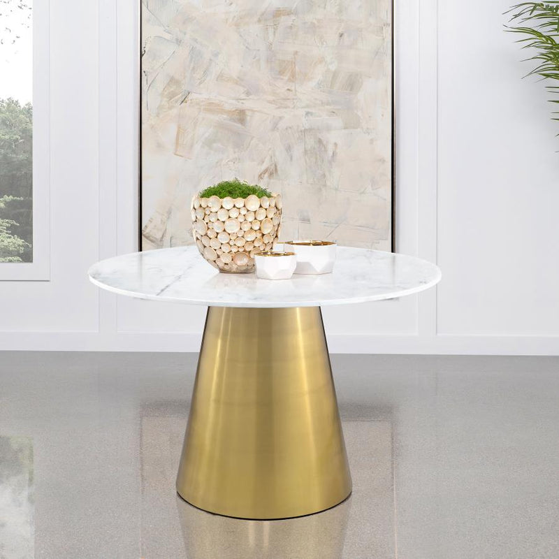 Ambrose Round 50-inch Marble Top Dining Table Brushed Gold Default Title