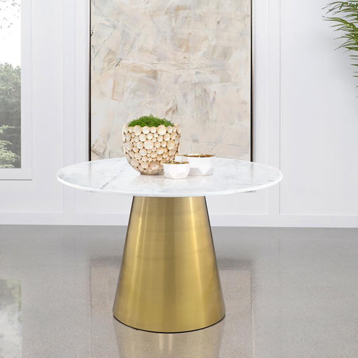 Ambrose Round 50-inch Marble Top Dining Table Brushed Gold Default Title