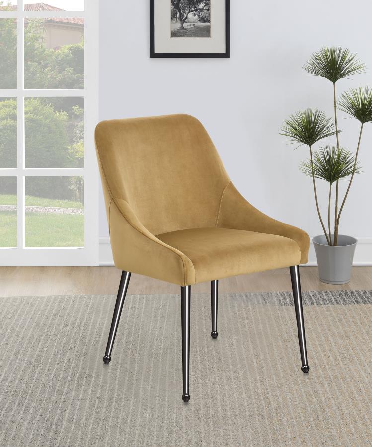 Mayette Upholstered Dining Side Chair (Set of 2) Cognac Black Nickel