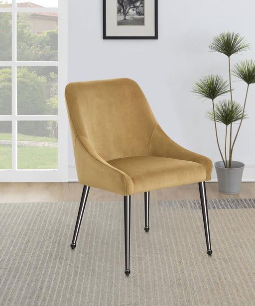 Mayette Upholstered Dining Side Chair (Set of 2) Cognac Black Nickel