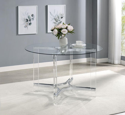 Keeling 47-inch Round Glass Top Acrylic Dining Table Chrome Default Title