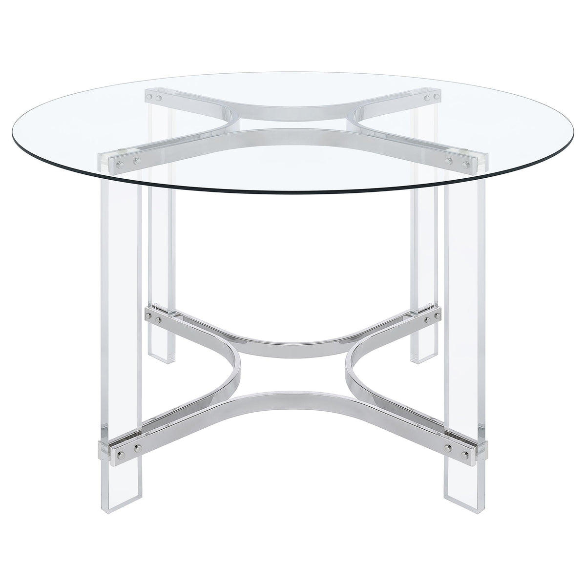 Keeling 47-inch Round Glass Top Acrylic Dining Table Chrome