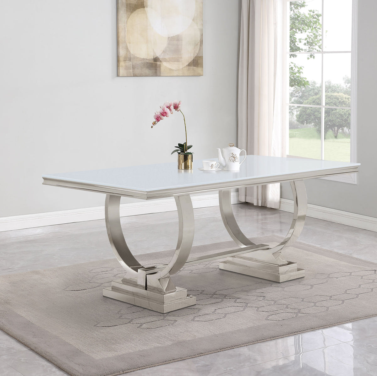 Antoine Rectangular 95-inch Glass Top Dining Table