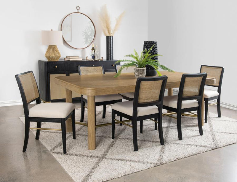 Arini Extension Leaf Dining Table Set Sand Wash Black 7-piece