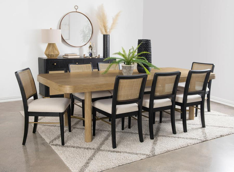 Arini Extension Leaf Dining Table Set Sand Wash Black 9-piece