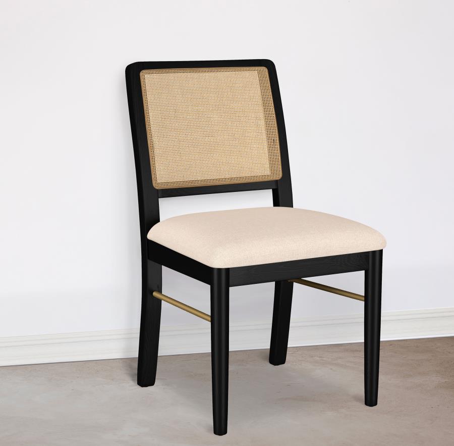 Arini Rattan Cane Dining Side Chair (Set of 2) Cream Black