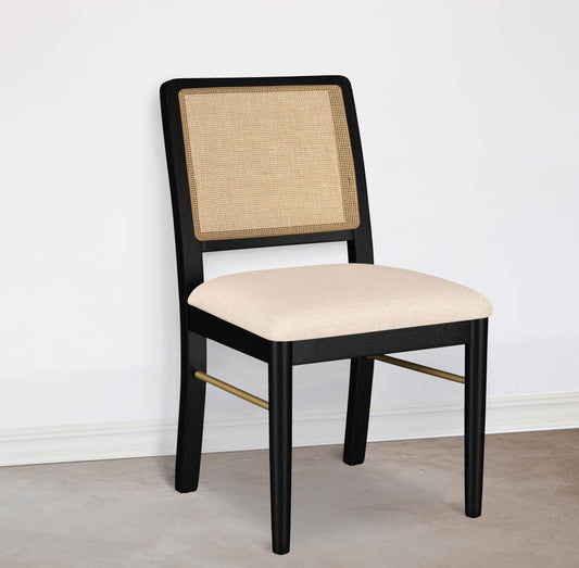 Arini Rattan Cane Dining Side Chair (Set of 2) Cream Black
