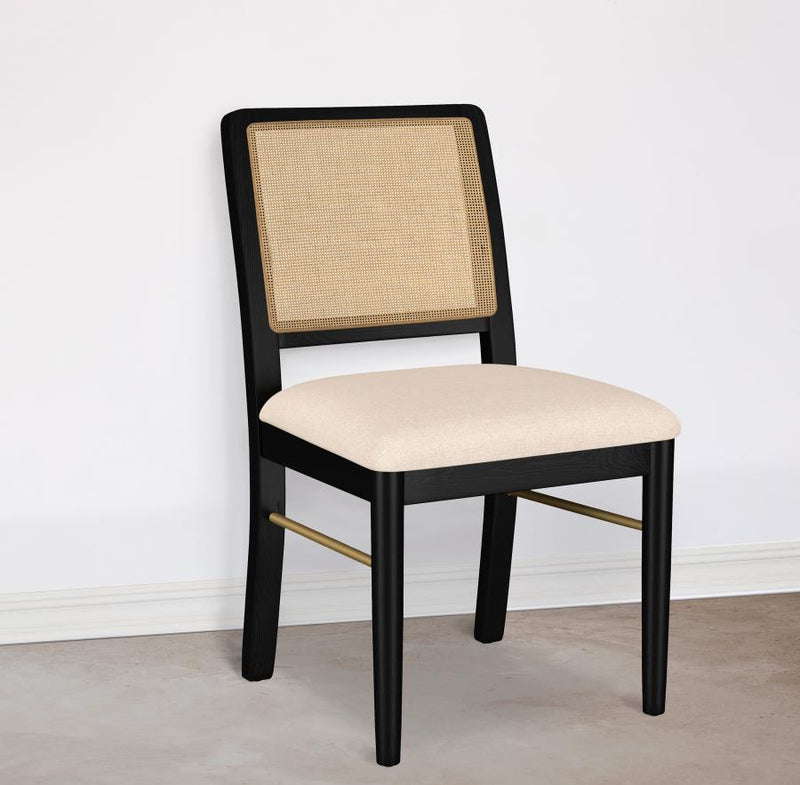 Arini Rattan Cane Dining Side Chair (Set of 2) Cream Black