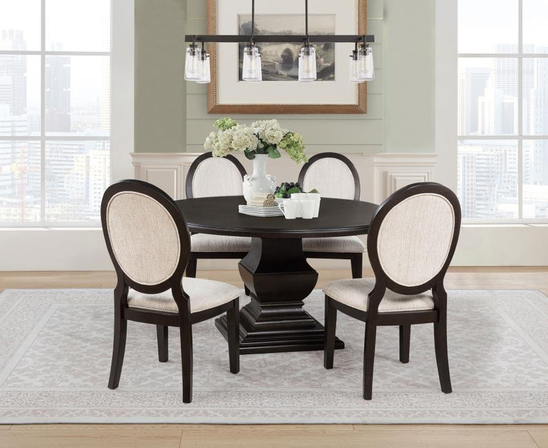 Twyla Round Wood Dining Room Table Set Dark Cocoa 5-piece