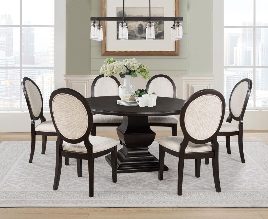 Twyla Round Wood Dining Room Table Set Dark Cocoa 7-piece