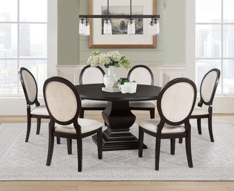 Twyla Round Wood Dining Room Table Set Dark Cocoa 7-piece
