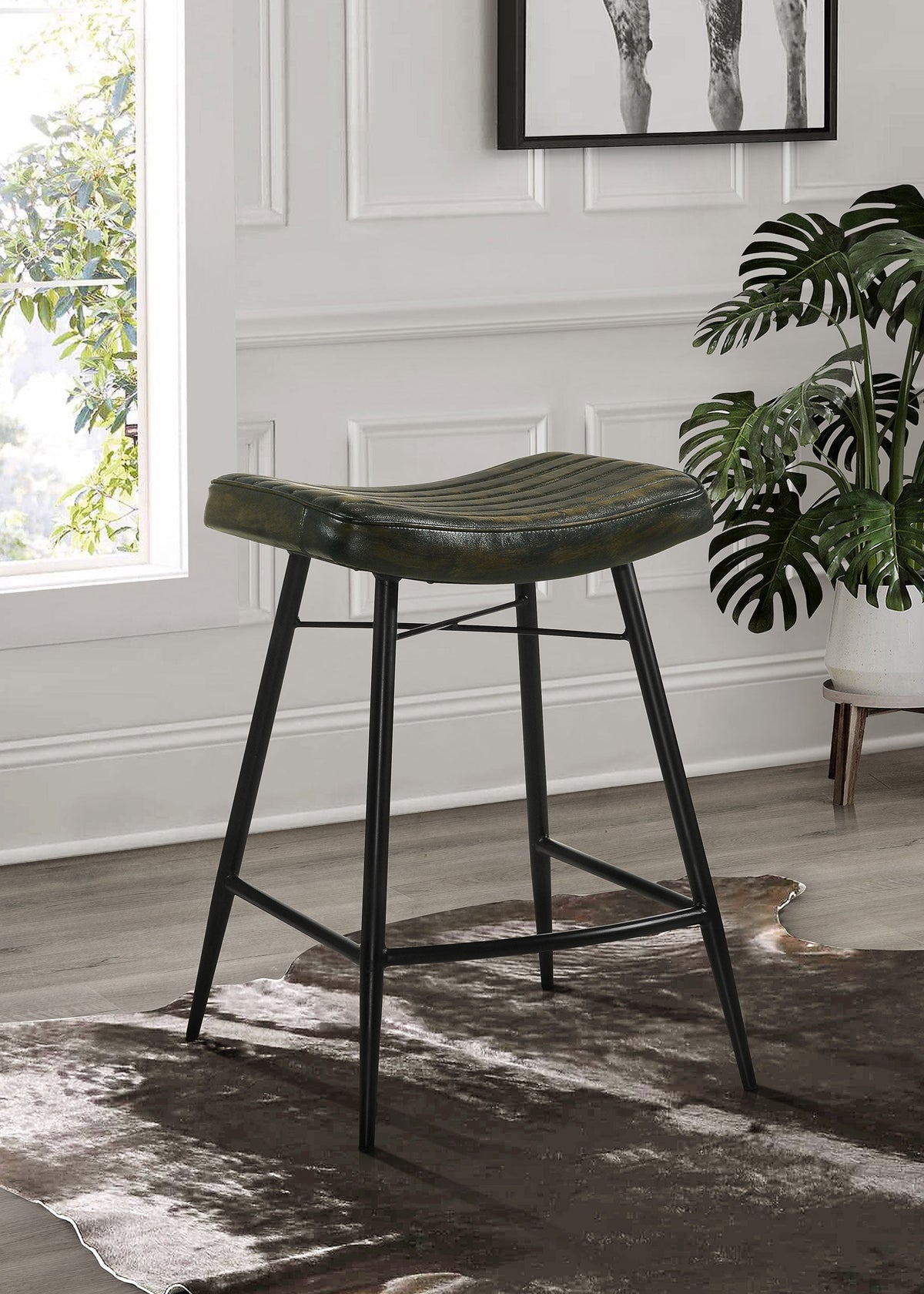 Bayu Leather Upholstered Counter Stool (Set of 2)