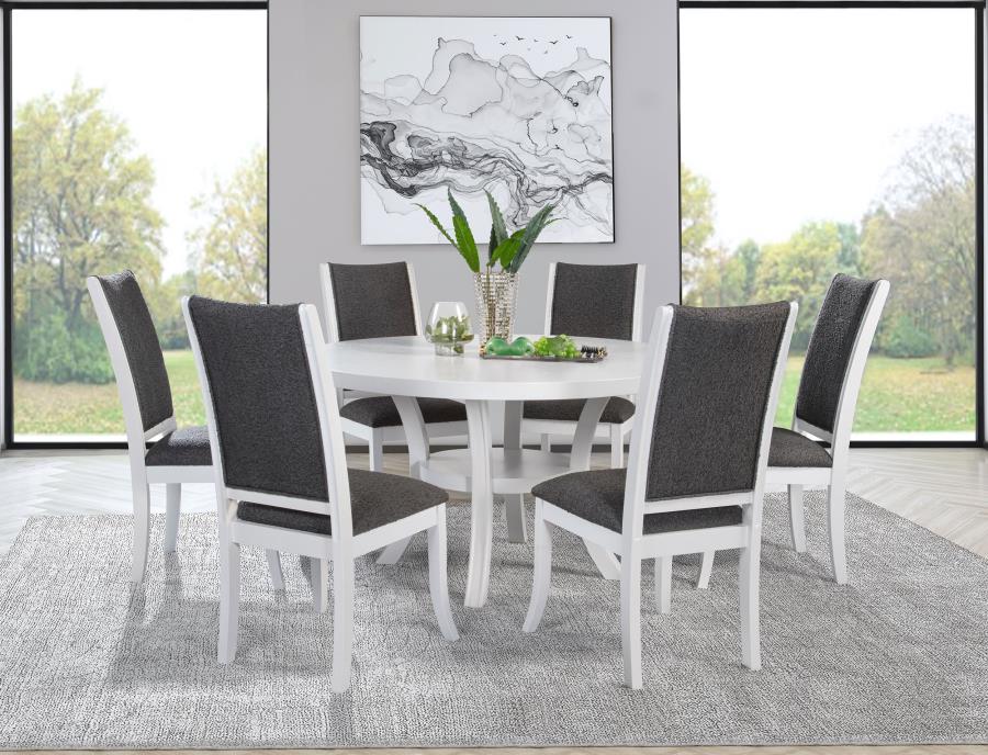 Judd 54-inch Round Wood Dining Table Set Pearl 7-piece