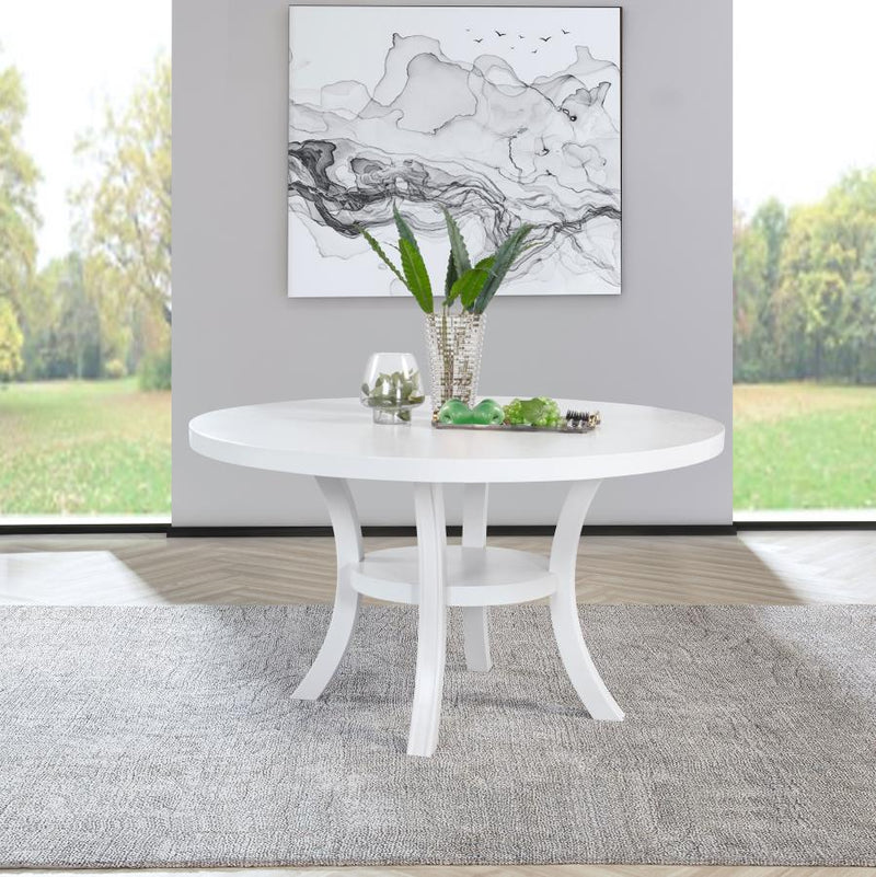 Judd 54-inch Round Dining Wood Table with Shelf Pearl White Default Title