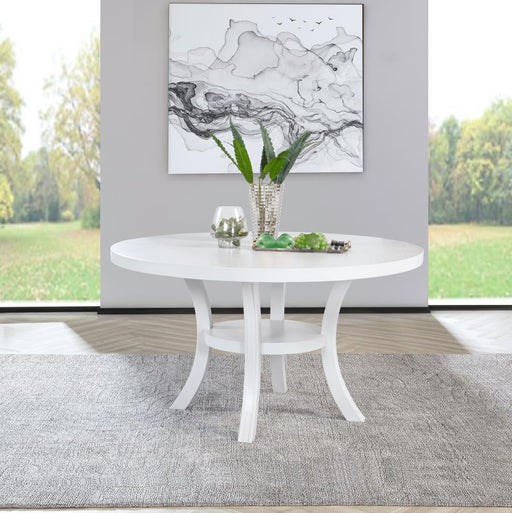 Judd 54-inch Round Dining Wood Table with Shelf Pearl White Default Title