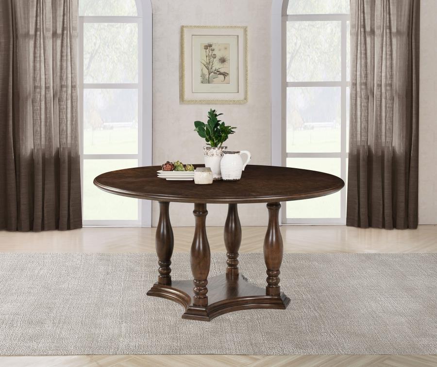 Landon 60-inch Round Wood Pedestal Dining Table Rich Brown Default Title