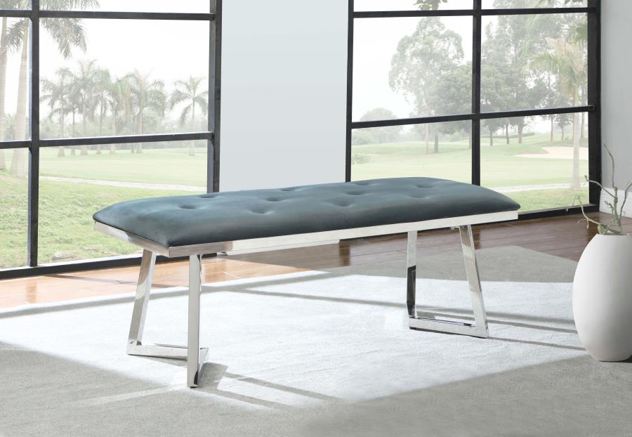 Beaufort Velvet Upholstered Dining Bench Steel Grey Default Title